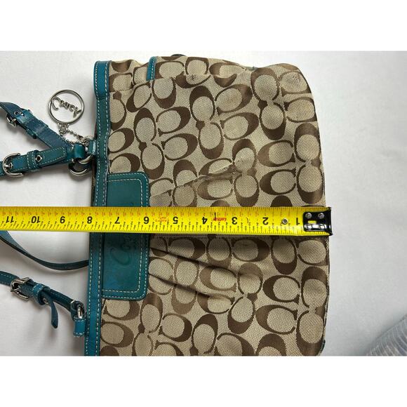 Coach Signature Pleated East West Gallery Shoulder Bag, Green and Tan - Picture 5 of 16